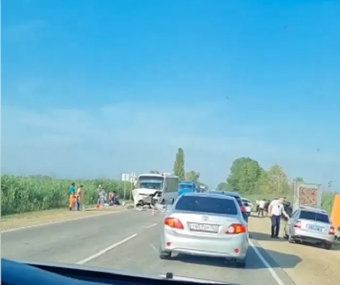 В районе Темрюка на Кубани пассажирский автобус столкнулся с газелью В районе Темрюка на Кубани пассажирский автобус столкнулся с газелью